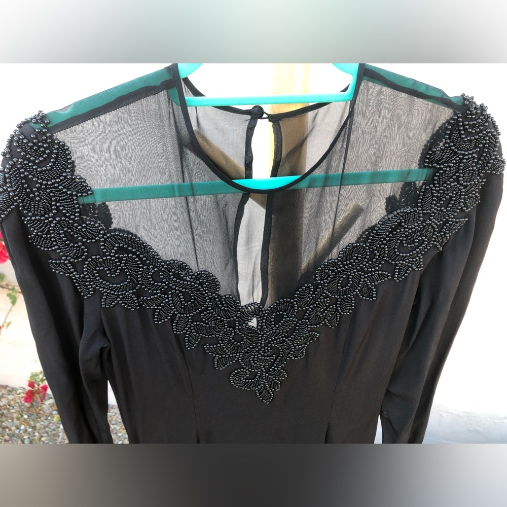 Vintage beaded sheer mesh Marie St. Claire size four long sleeve dress - Picture 12 of 16